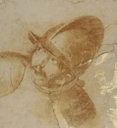 Kopf eines Soldaten mit Helm